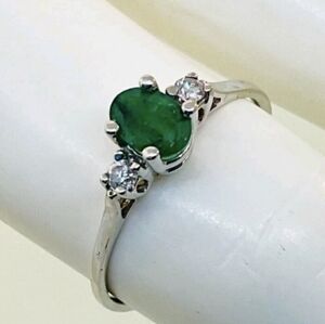 SALE! 14K Solid Gold Natural Emerald Diamond Ring